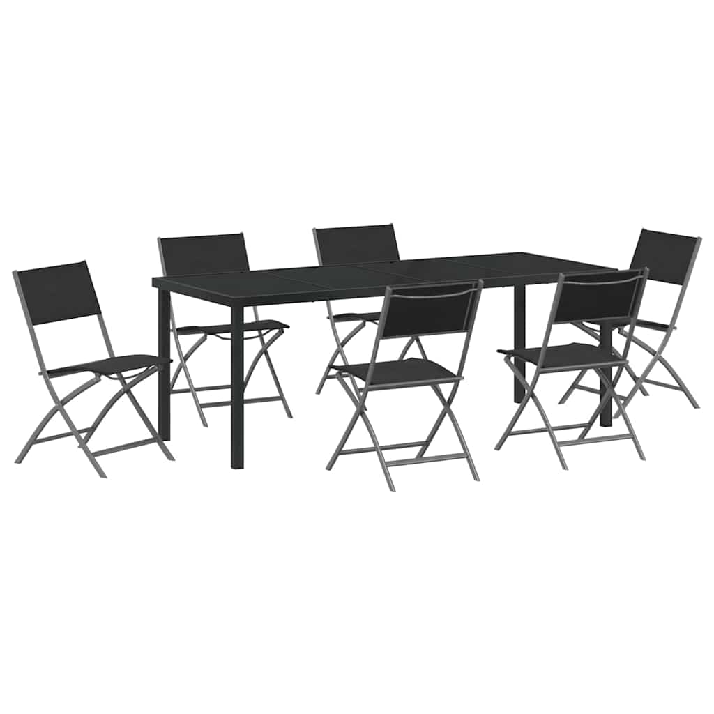 Tuin eettafelset 7 pcs Zwart Gepoedercoat staal