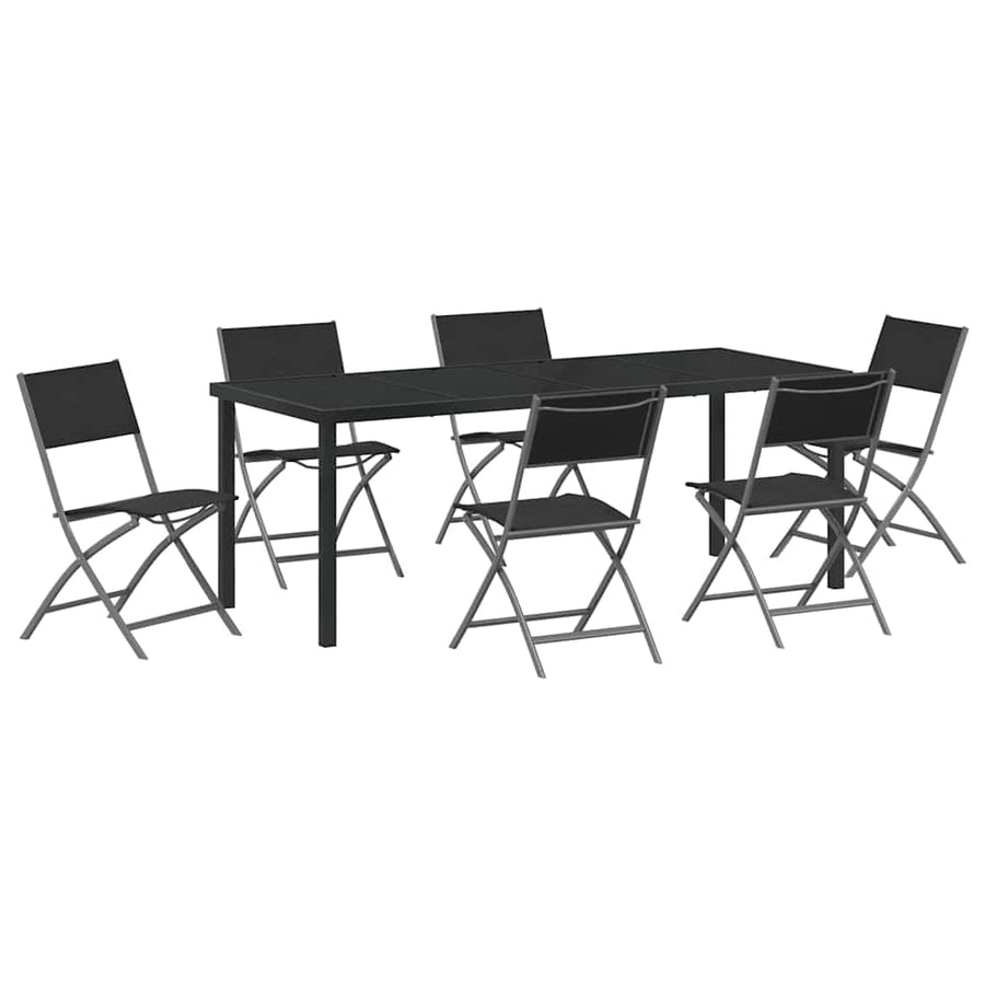 Tuin eettafelset 7 pcs Zwart Gepoedercoat staal