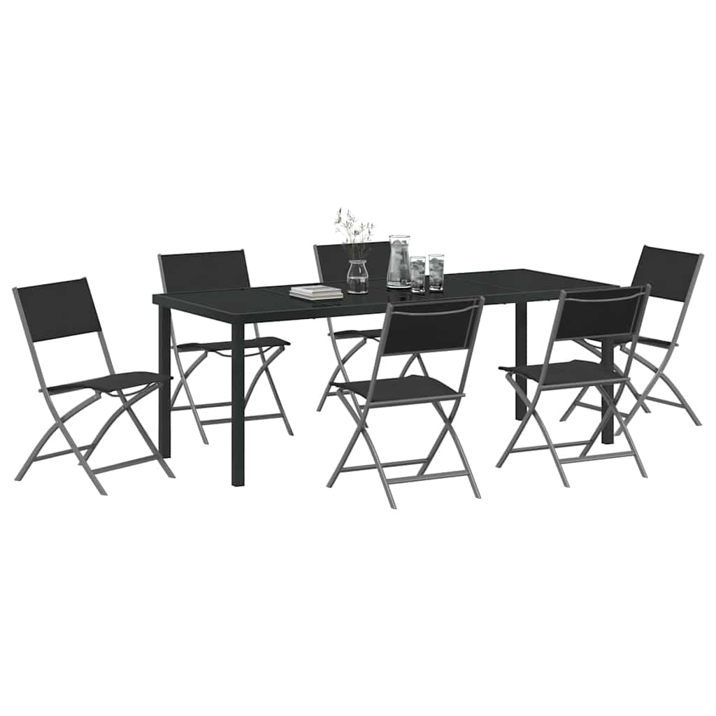 Tuin eettafelset 7 pcs Zwart Gepoedercoat staal