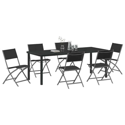 Tuin eettafelset 7 pcs Zwart Gepoedercoat staal