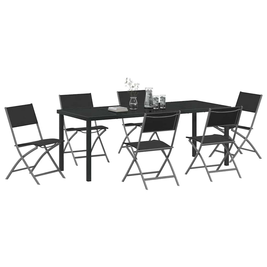 Tuin eettafelset 7 pcs Zwart Gepoedercoat staal