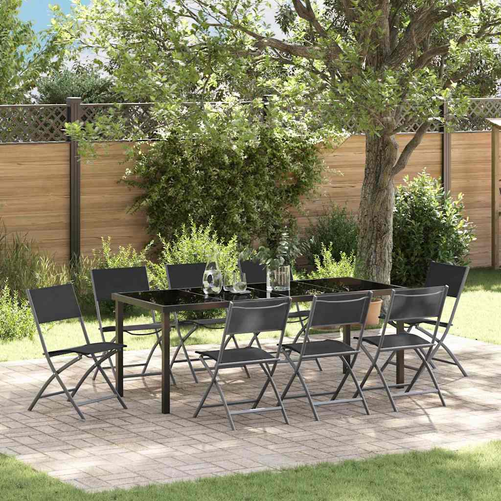 Tuin eettafelset 9 pcs Zwart Gepoedercoat staal