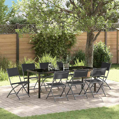 Tuin eettafelset 9 pcs Zwart Gepoedercoat staal