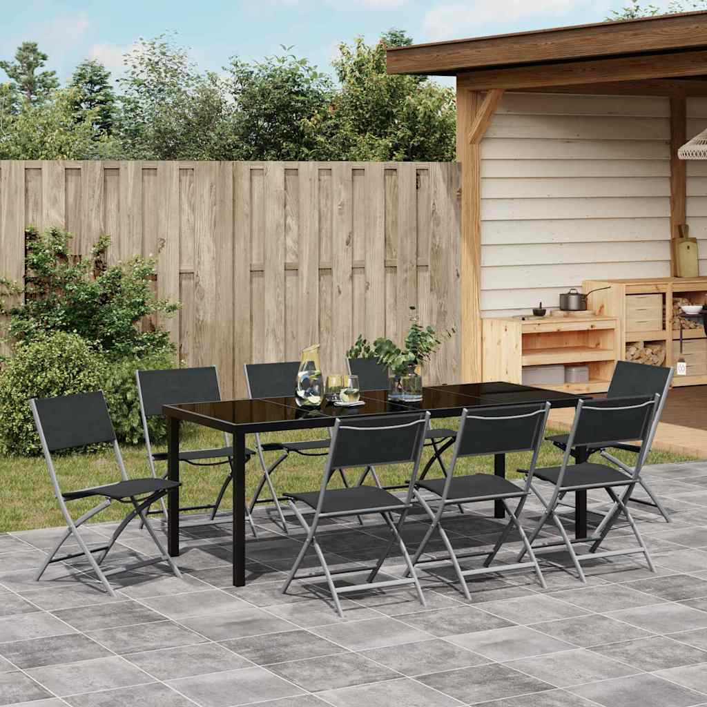 Tuin eettafelset 9 pcs Zwart Gepoedercoat staal