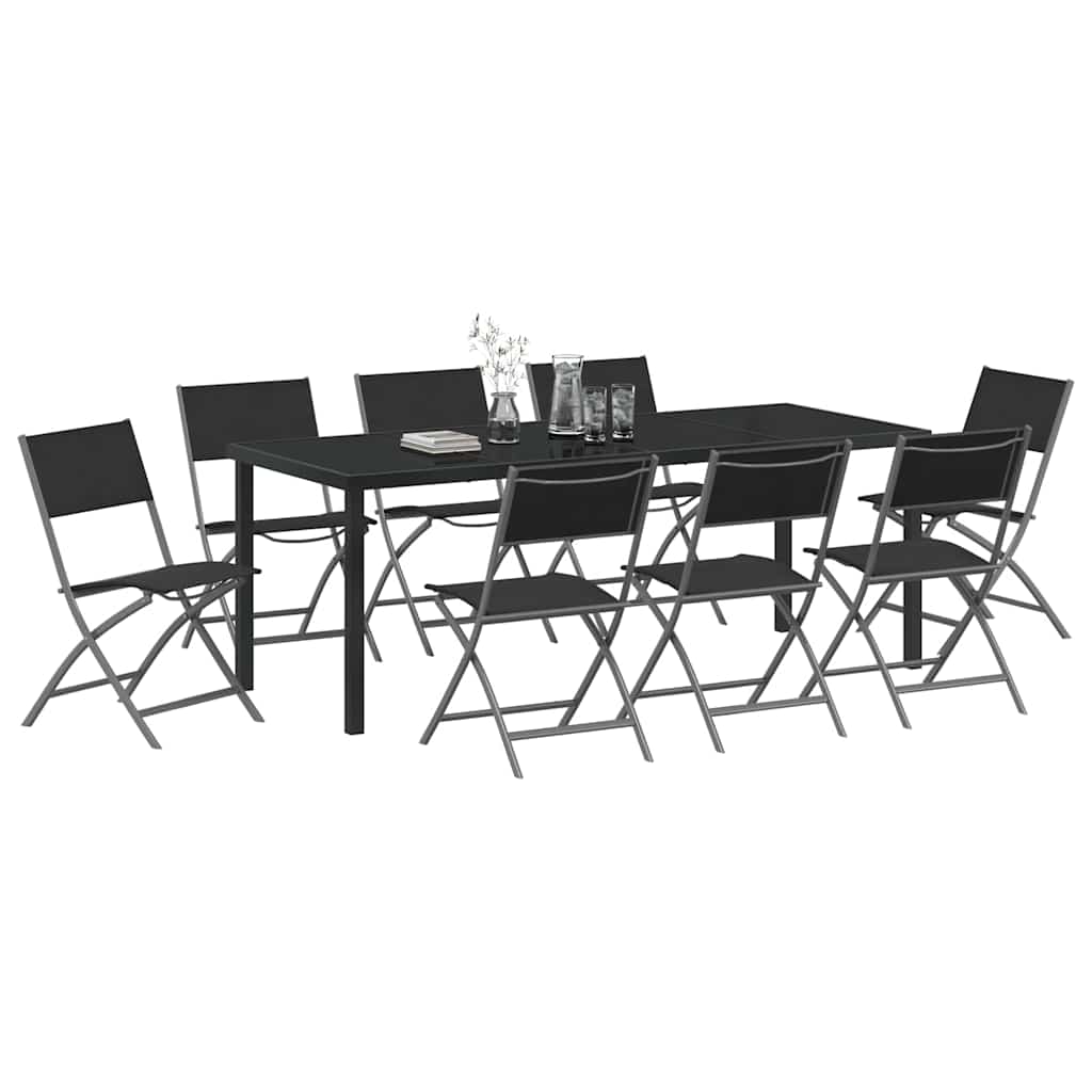 Tuin eettafelset 9 pcs Zwart Gepoedercoat staal