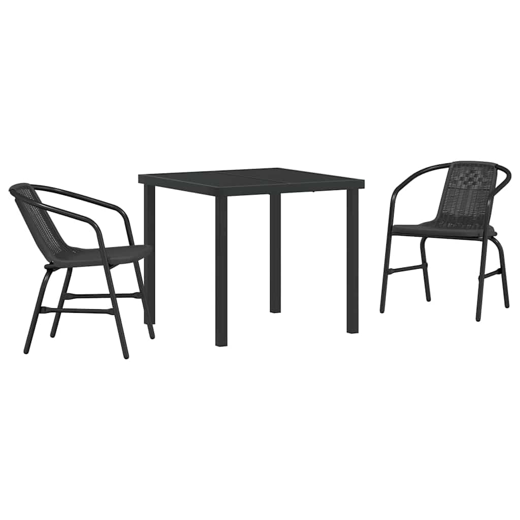 Tuin eettafelset 3 pcs Zwart Gepoedercoat staal