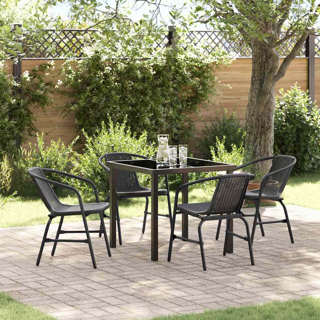 Tuin eettafelset 5 pcs Zwart Gepoedercoat staal