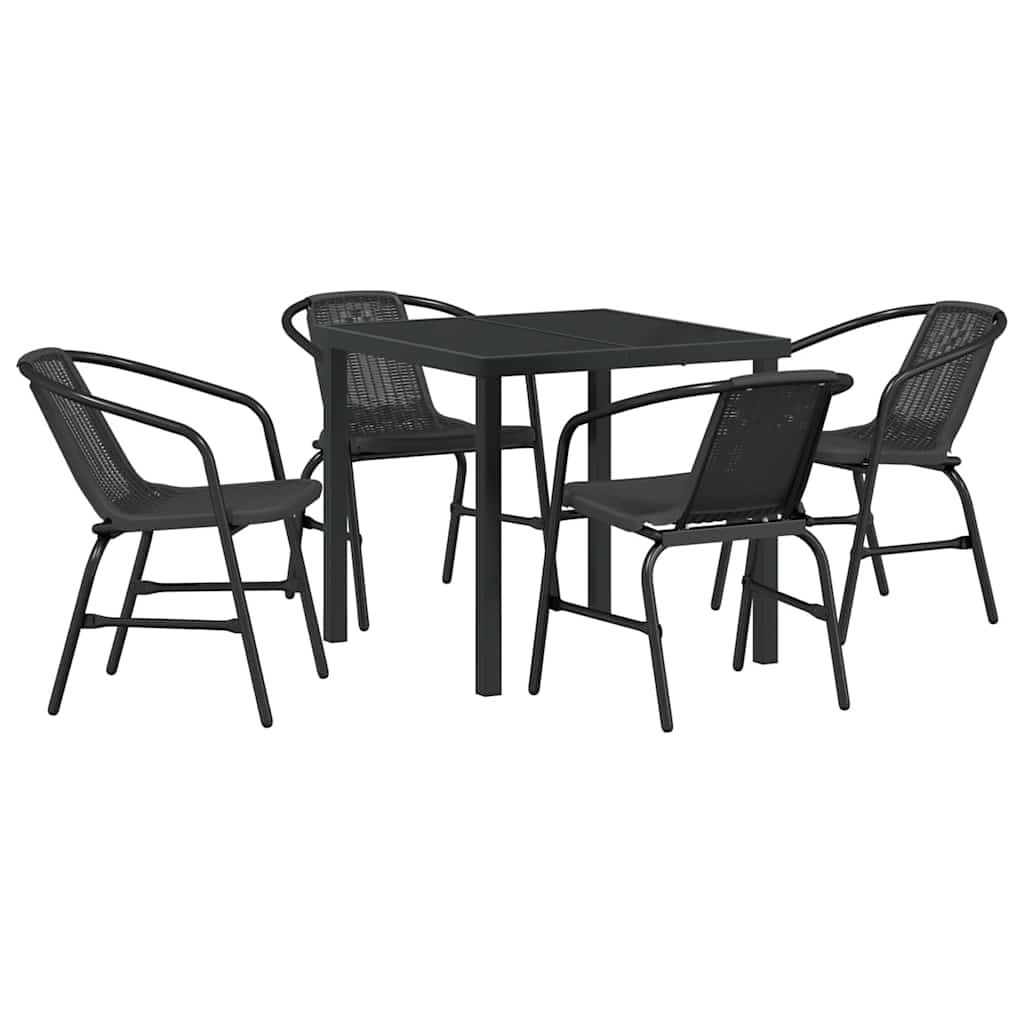 Tuin eettafelset 5 pcs Zwart Gepoedercoat staal