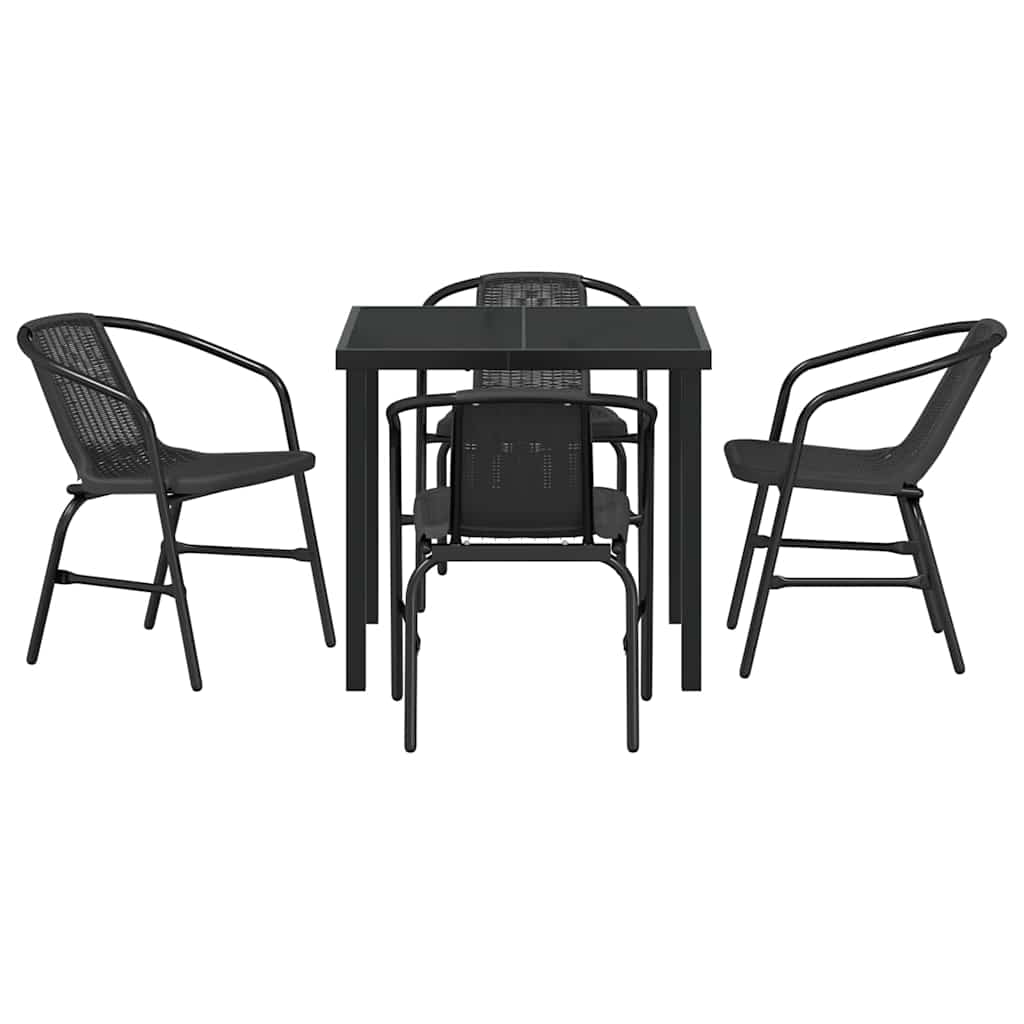 Tuin eettafelset 5 pcs Zwart Gepoedercoat staal