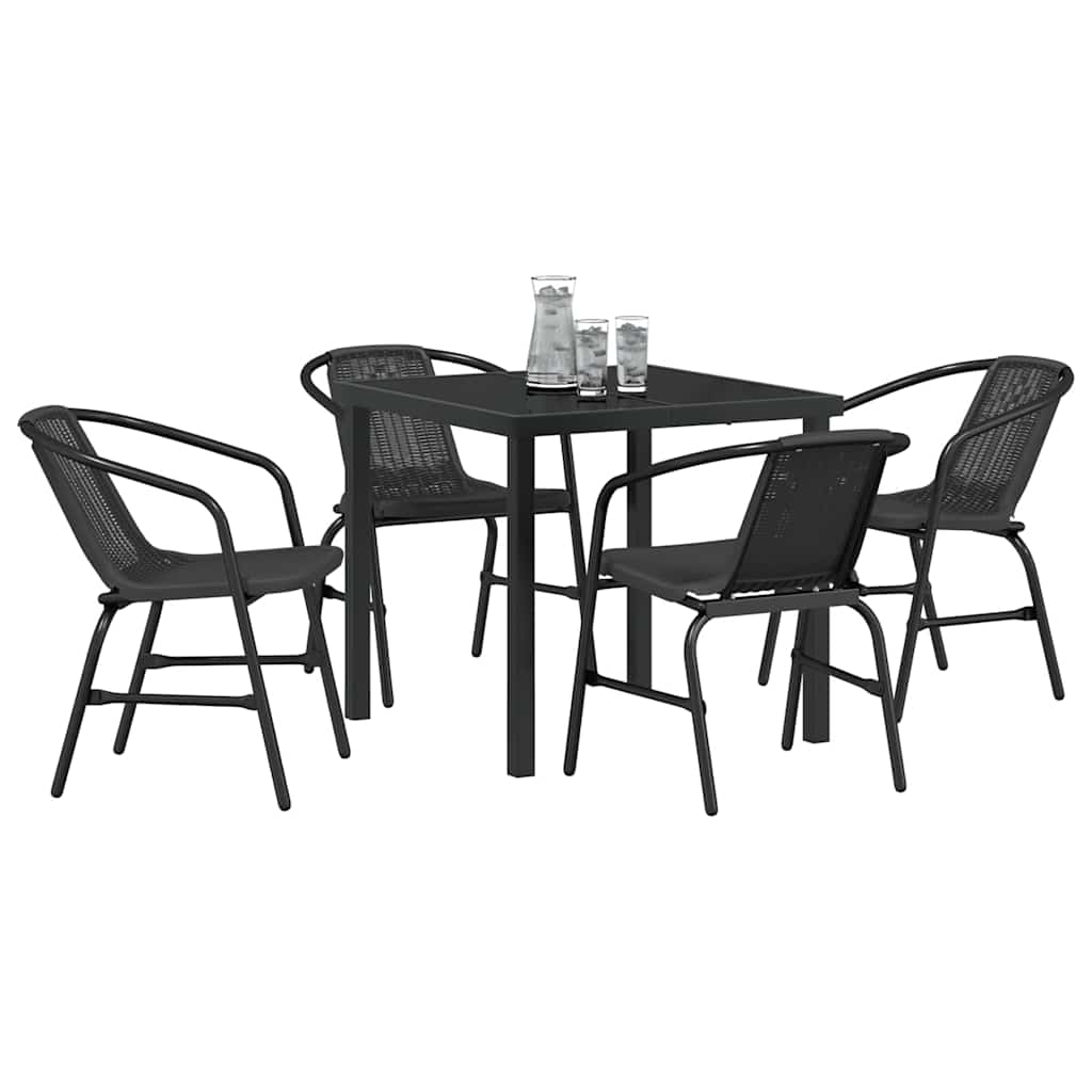 Tuin eettafelset 5 pcs Zwart Gepoedercoat staal