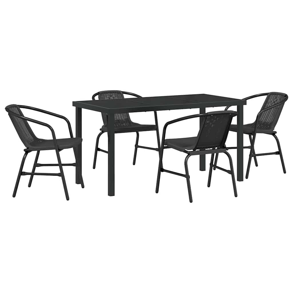Tuin eettafelset 5 pcs Zwart Gepoedercoat staal