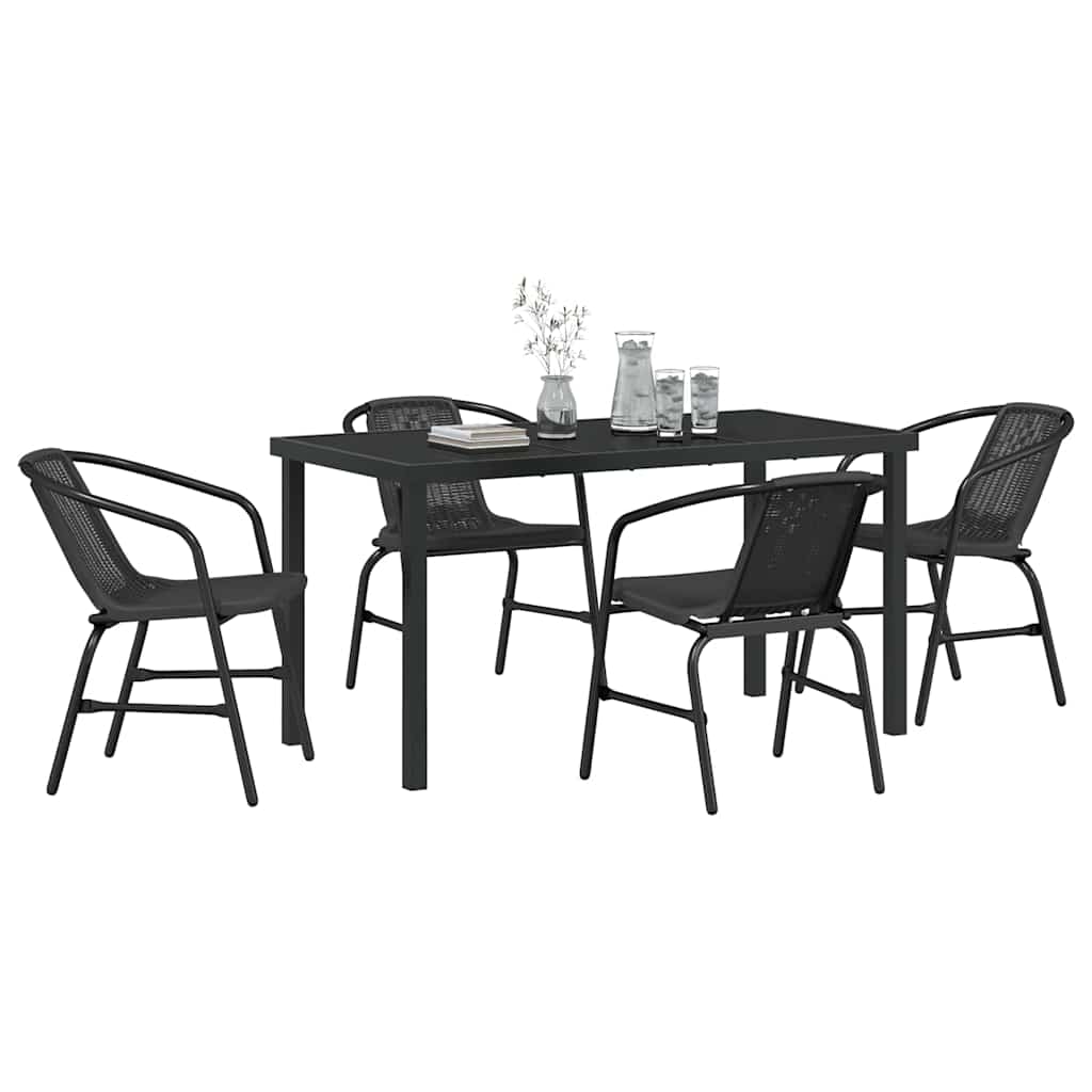 Tuin eettafelset 5 pcs Zwart Gepoedercoat staal