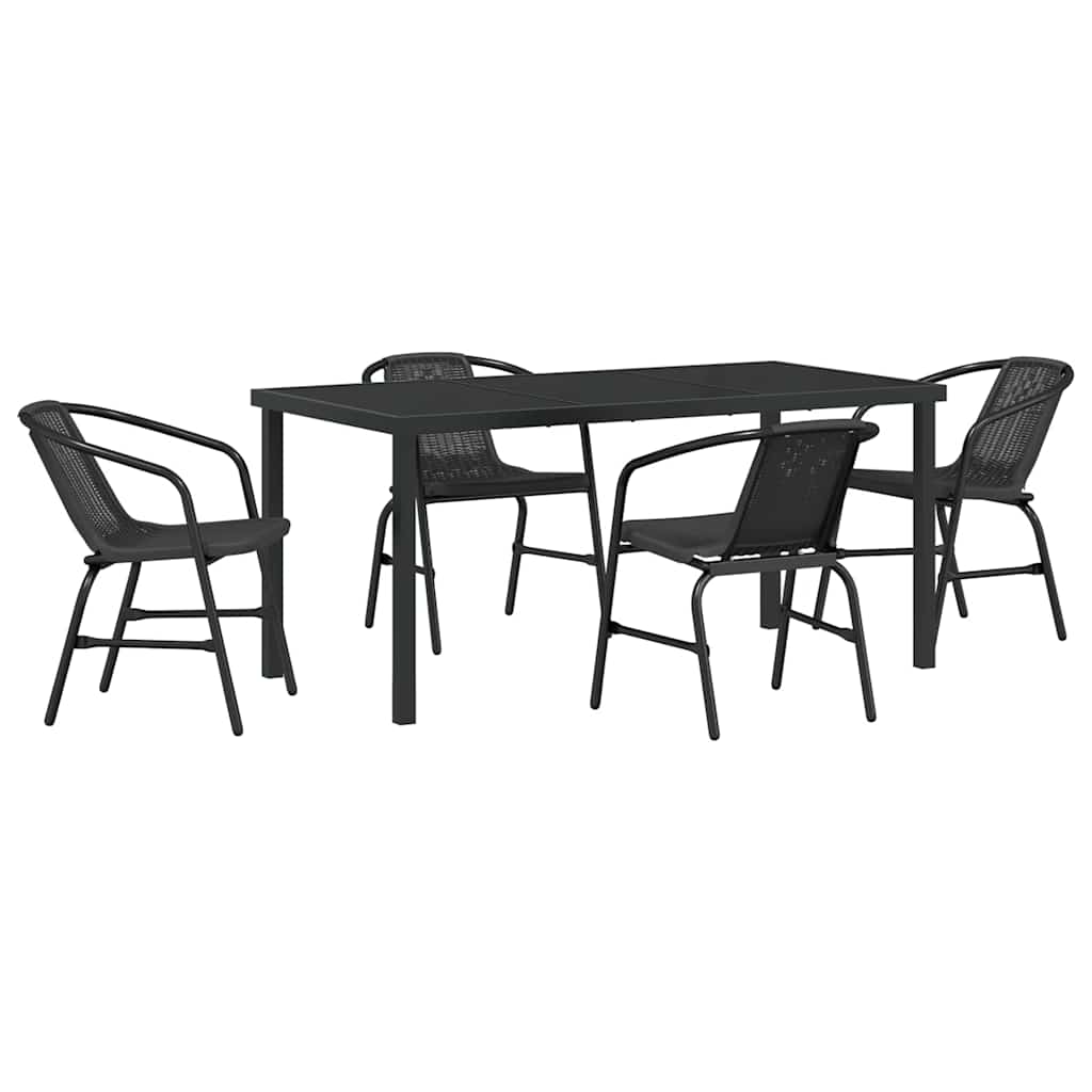 Tuin eettafelset 5 pcs Zwart Gepoedercoat staal