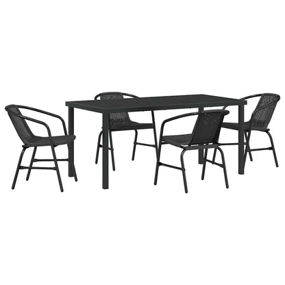 Tuin eettafelset 5 pcs Zwart Gepoedercoat staal
