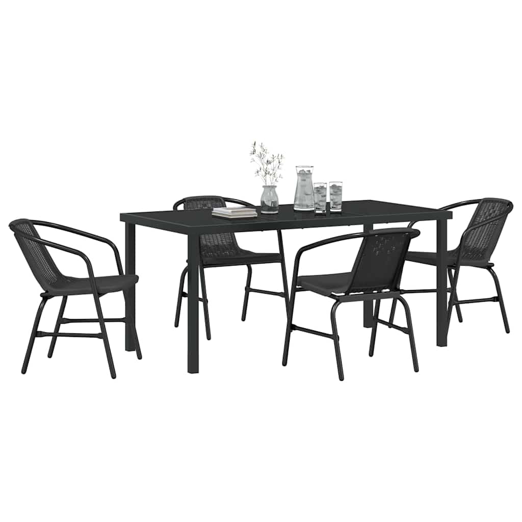 Tuin eettafelset 5 pcs Zwart Gepoedercoat staal