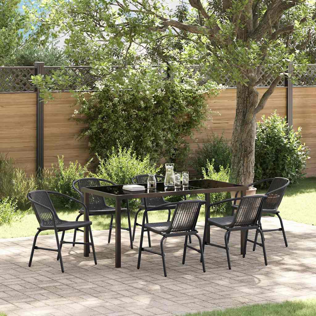 Tuin eettafelset 7 pcs Zwart Gepoedercoat staal
