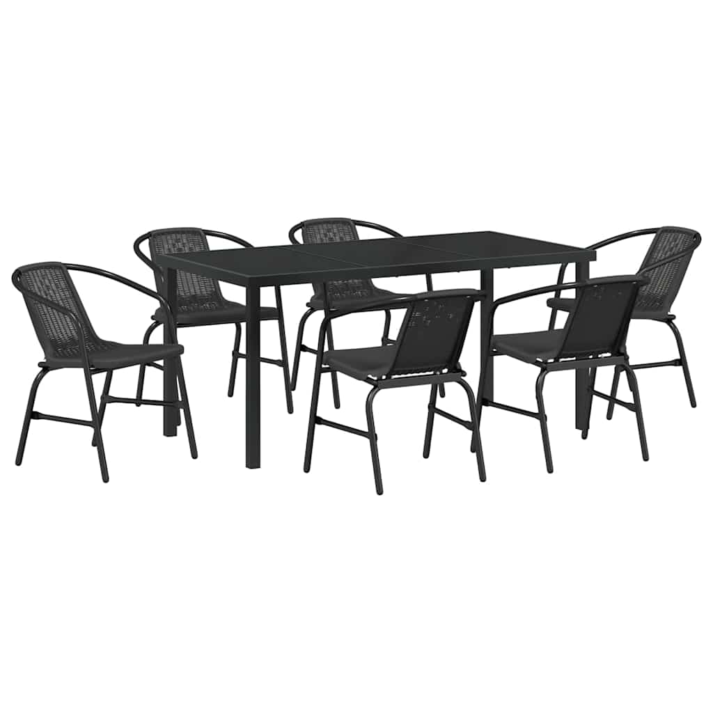 Tuin eettafelset 7 pcs Zwart Gepoedercoat staal