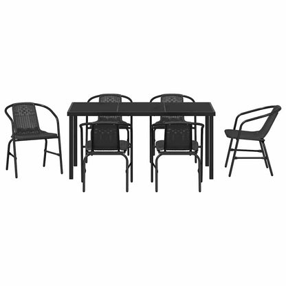 Tuin eettafelset 7 pcs Zwart Gepoedercoat staal