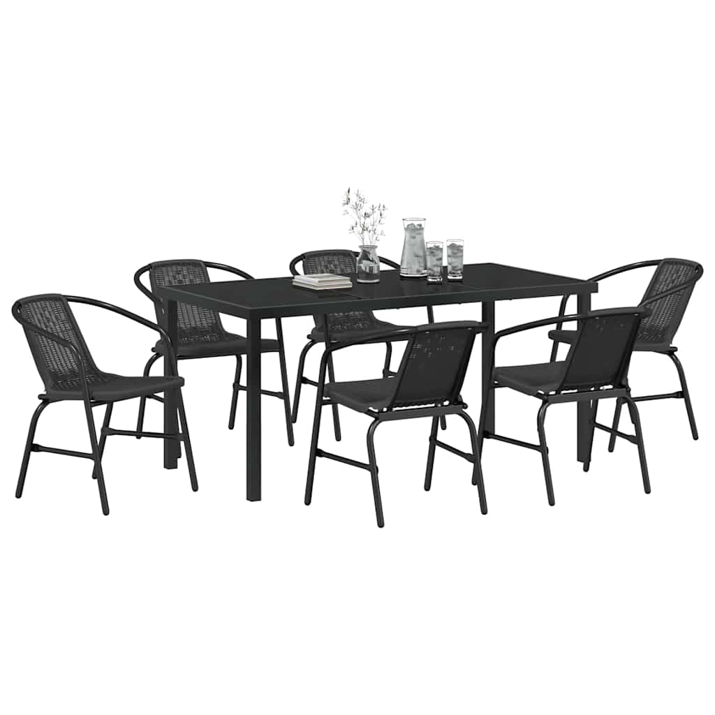 Tuin eettafelset 7 pcs Zwart Gepoedercoat staal