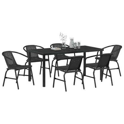 Tuin eettafelset 7 pcs Zwart Gepoedercoat staal