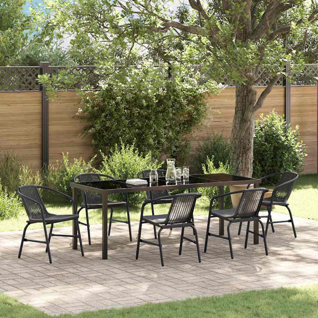 Tuin eettafelset 7 pcs Zwart Gepoedercoat staal