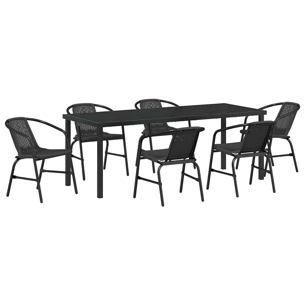 Tuin eettafelset 7 pcs Zwart Gepoedercoat staal