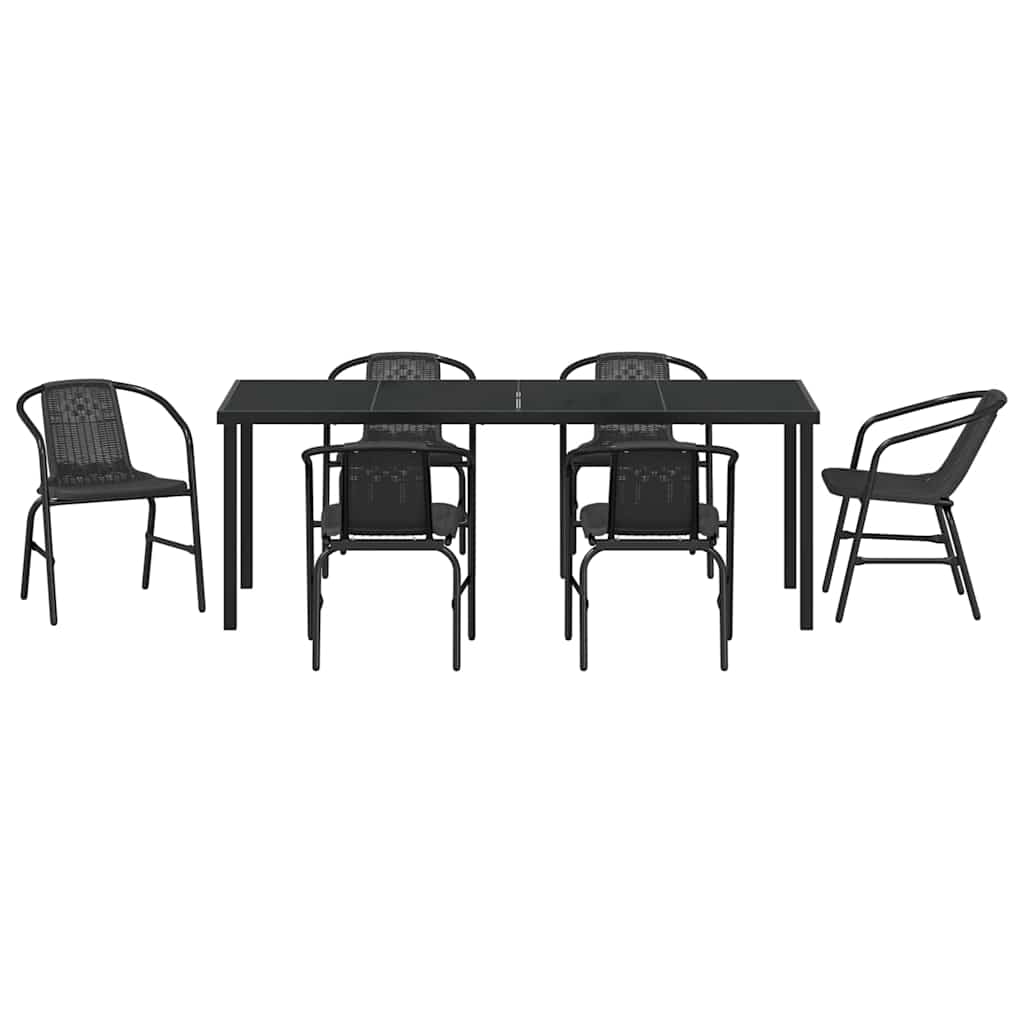 Tuin eettafelset 7 pcs Zwart Gepoedercoat staal