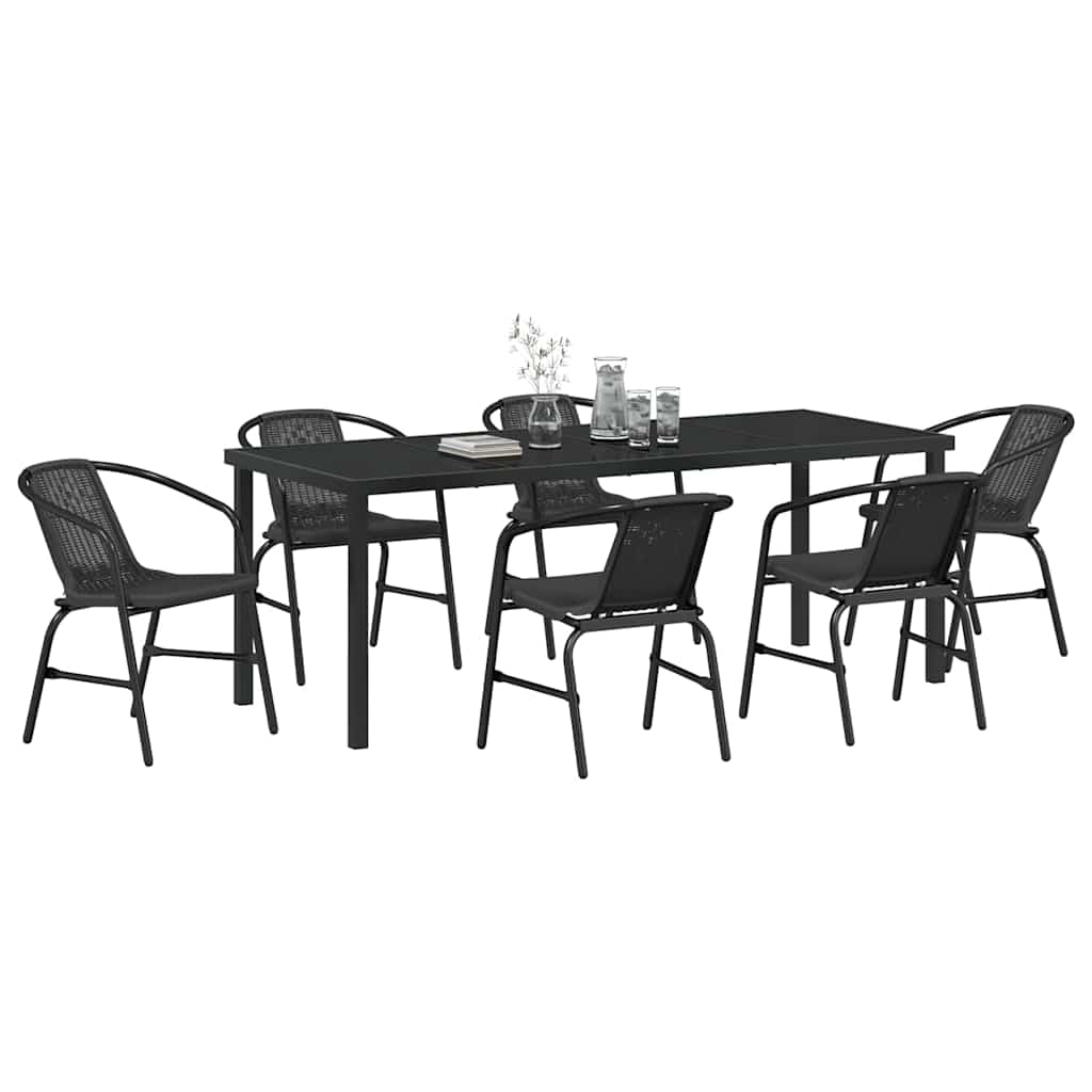 Tuin eettafelset 7 pcs Zwart Gepoedercoat staal