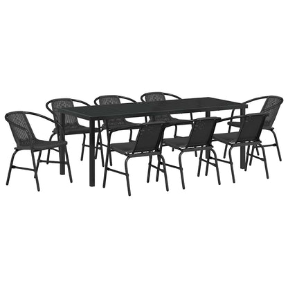 Tuin eettafelset 9 pcs Zwart Gepoedercoat staal