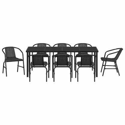 Tuin eettafelset 9 pcs Zwart Gepoedercoat staal