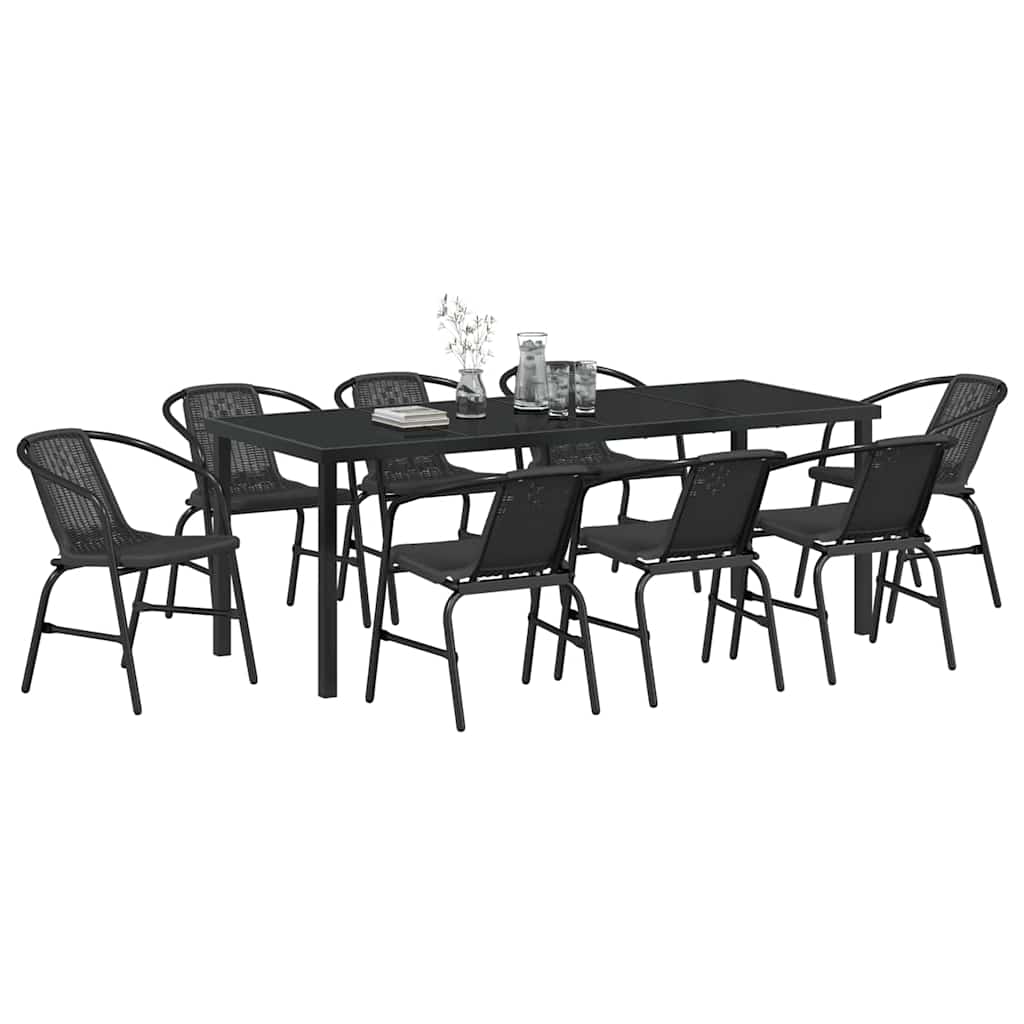 Tuin eettafelset 9 pcs Zwart Gepoedercoat staal