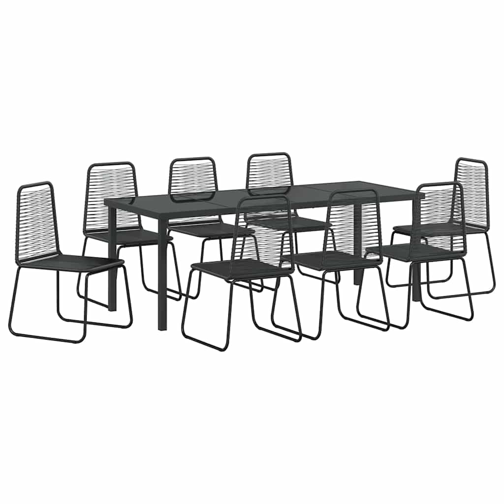Tuin eettafelset 9 pcs Zwart Gepoedercoat staal