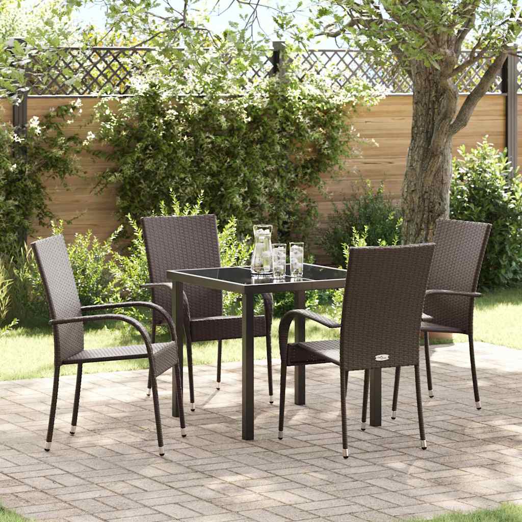 Tuin eettafelset 5 pcs Bruin Gepoedercoat staal