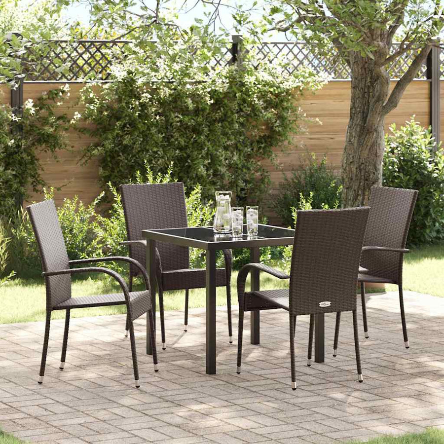 Tuin eettafelset 5 pcs Bruin Gepoedercoat staal