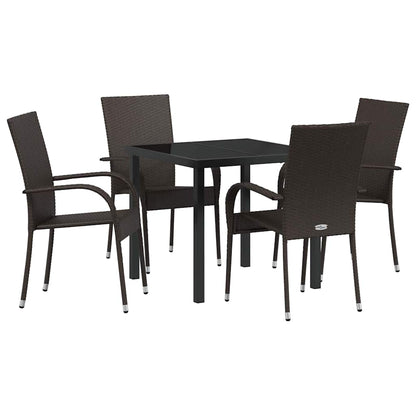 Tuin eettafelset 5 pcs Bruin Gepoedercoat staal