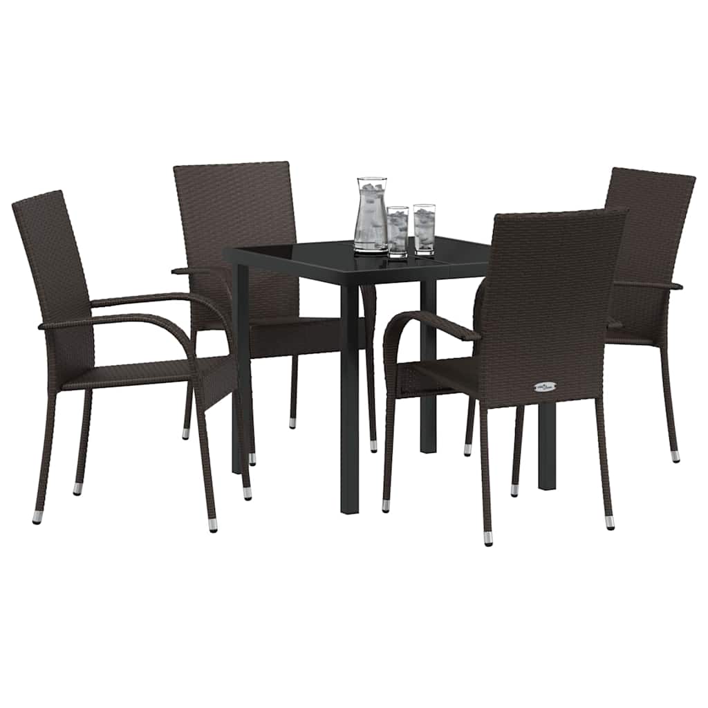 Tuin eettafelset 5 pcs Bruin Gepoedercoat staal