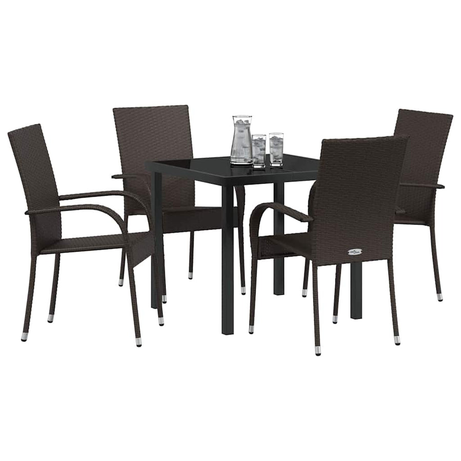 Tuin eettafelset 5 pcs Bruin Gepoedercoat staal
