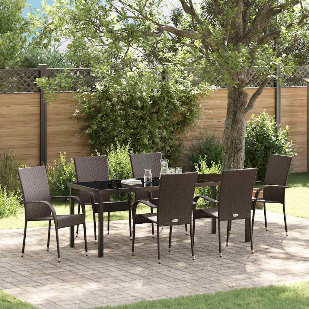 Tuin Eettafelset 7 Pcs Gepoedercoat Staal 6-persoons Bruin 200 cm
