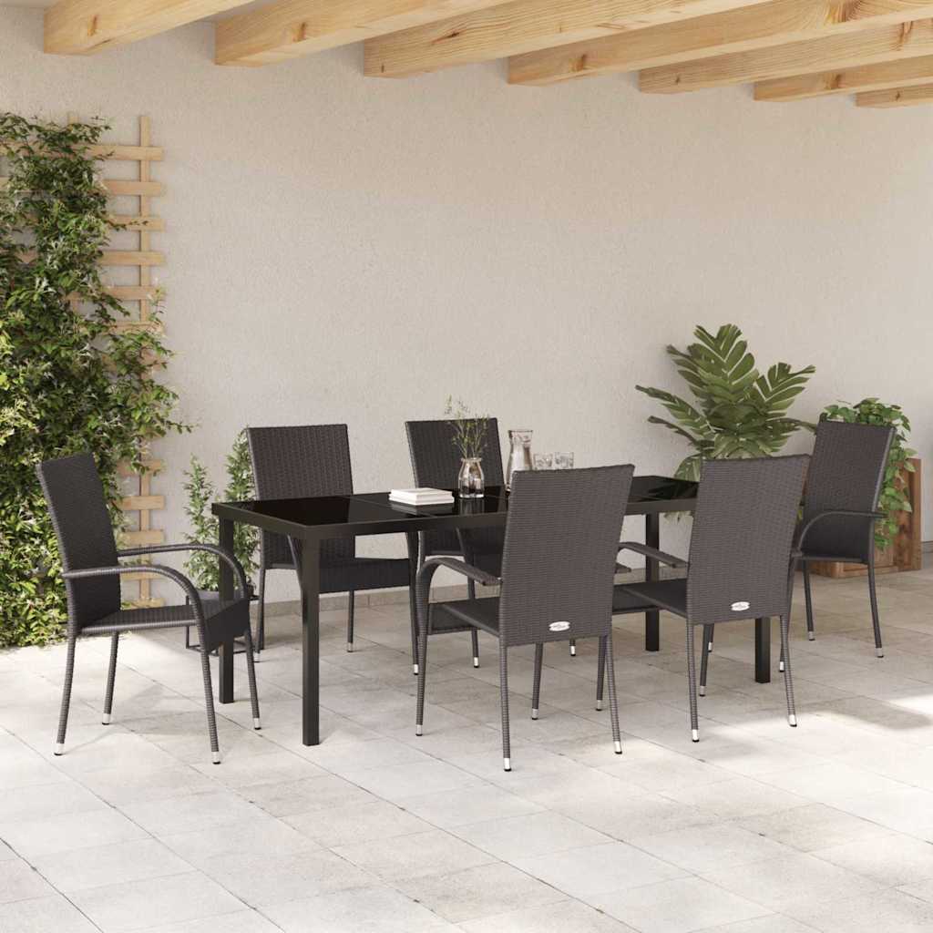 Tuin Eettafelset 7 Pcs Gepoedercoat Staal 6-persoons Bruin 200 cm