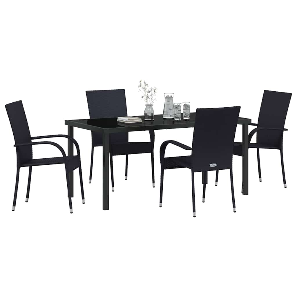Tuin eettafelset 5 pcs Zwart Gepoedercoat staal