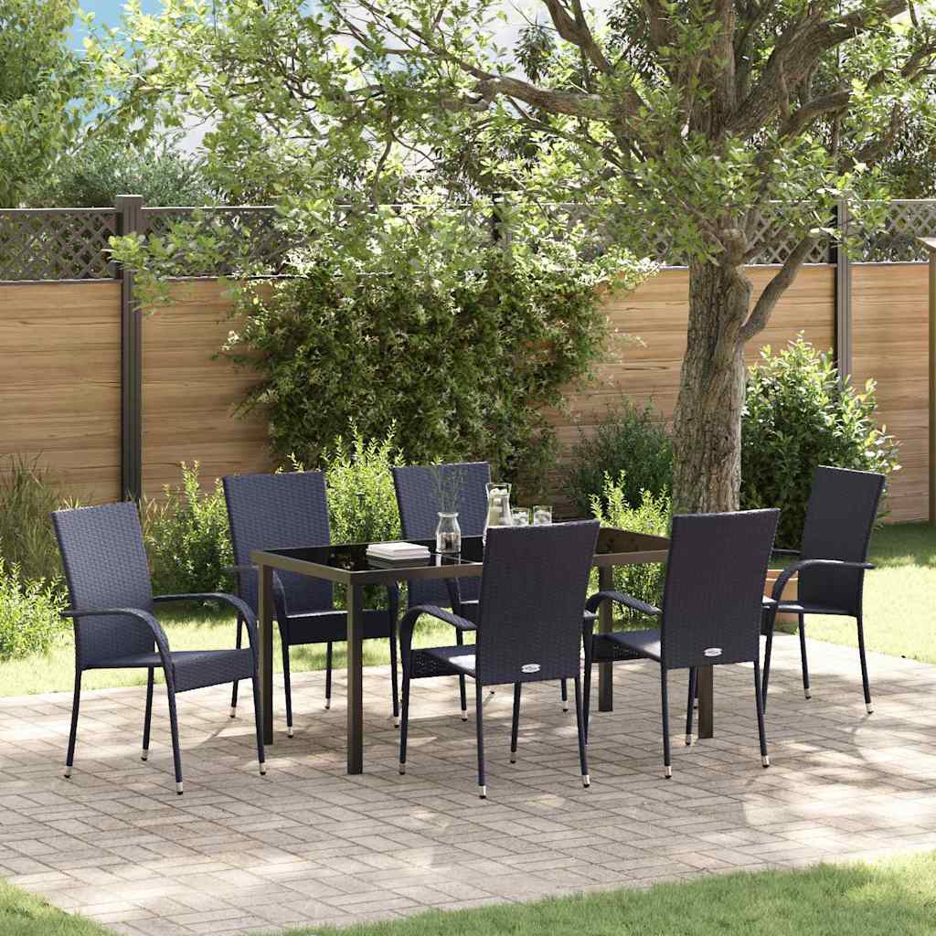 Tuin eettafelset 7 pcs Zwart Gepoedercoat staal