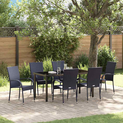 Tuin eettafelset 7 pcs Zwart Gepoedercoat staal