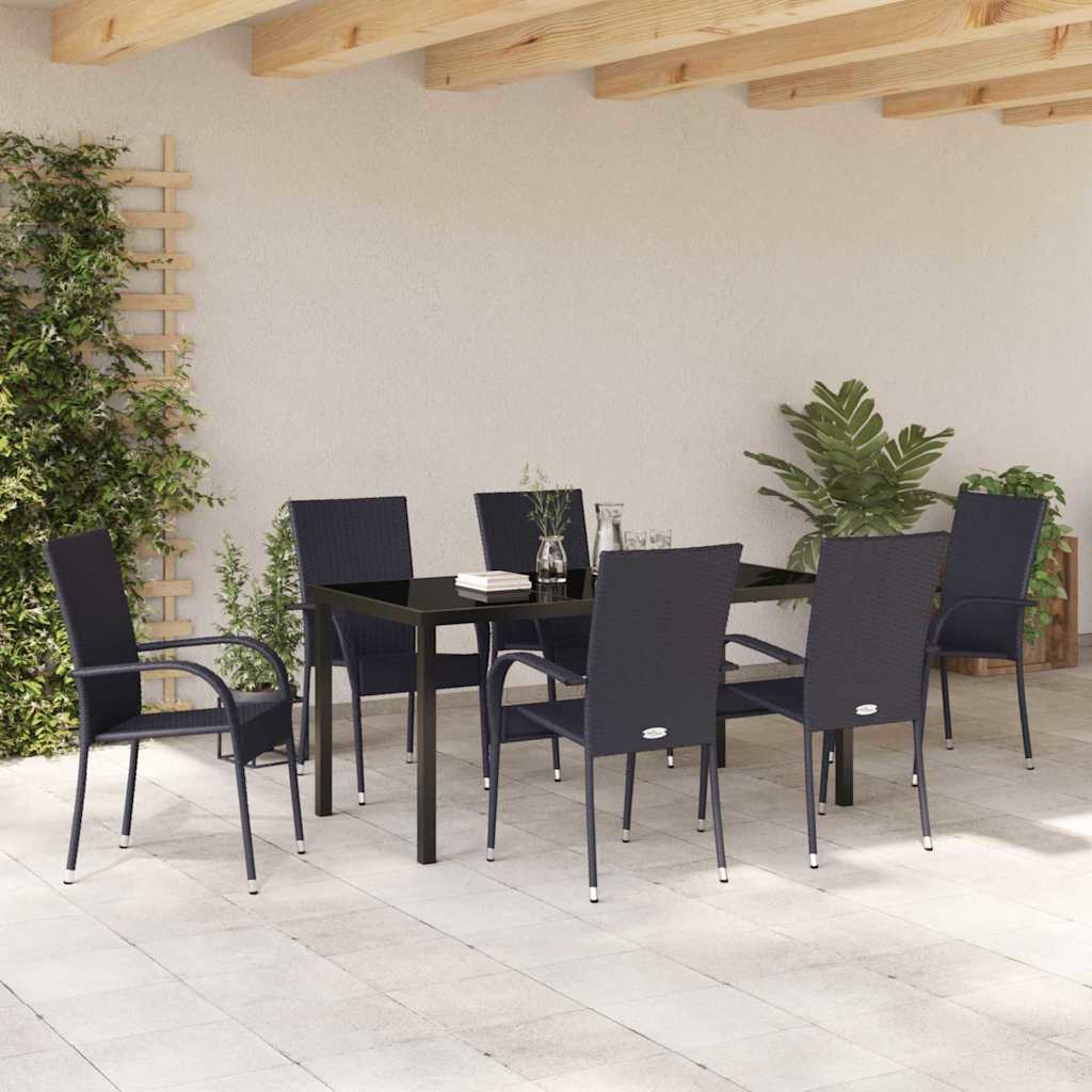 Tuin eettafelset 7 pcs Zwart Gepoedercoat staal