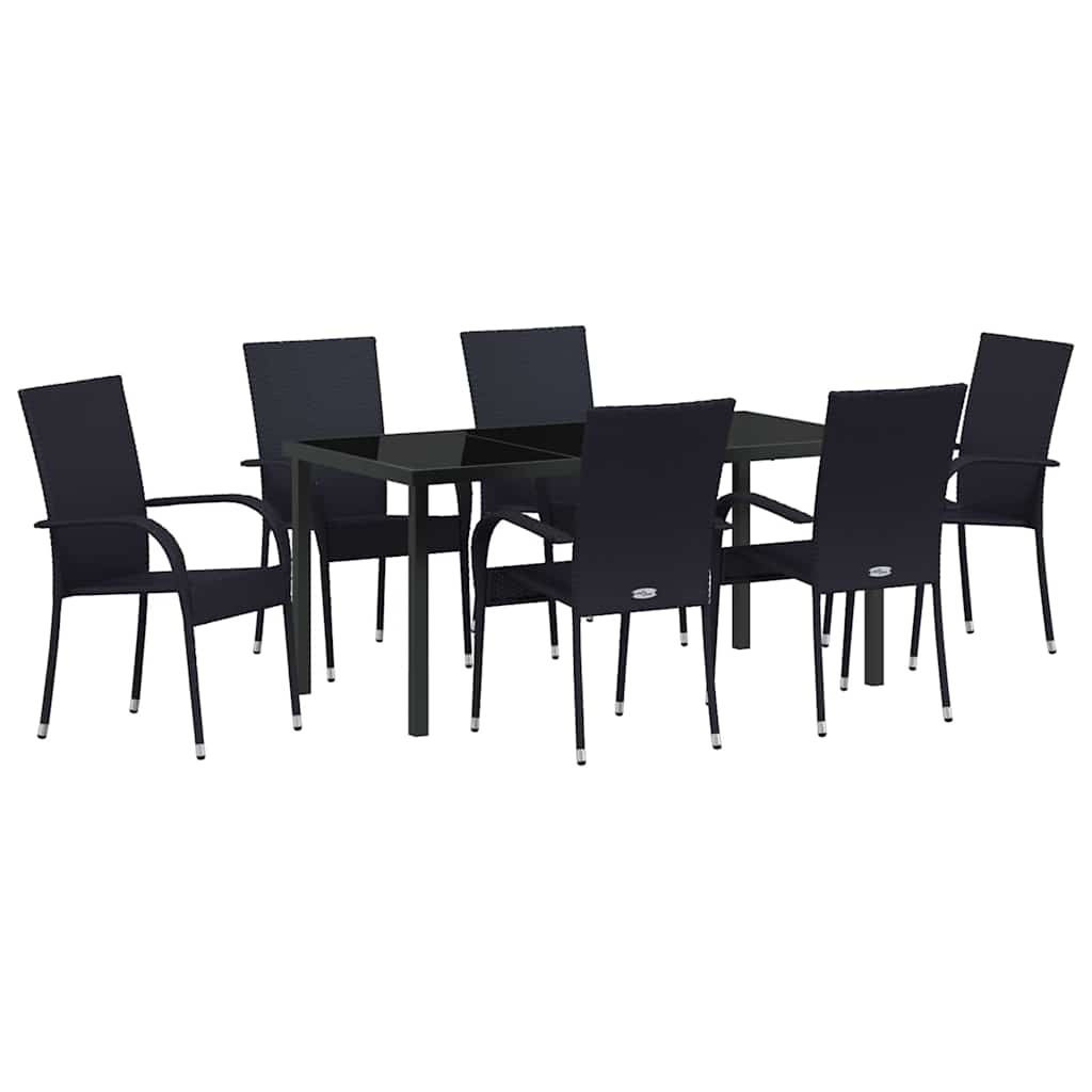 Tuin eettafelset 7 pcs Zwart Gepoedercoat staal