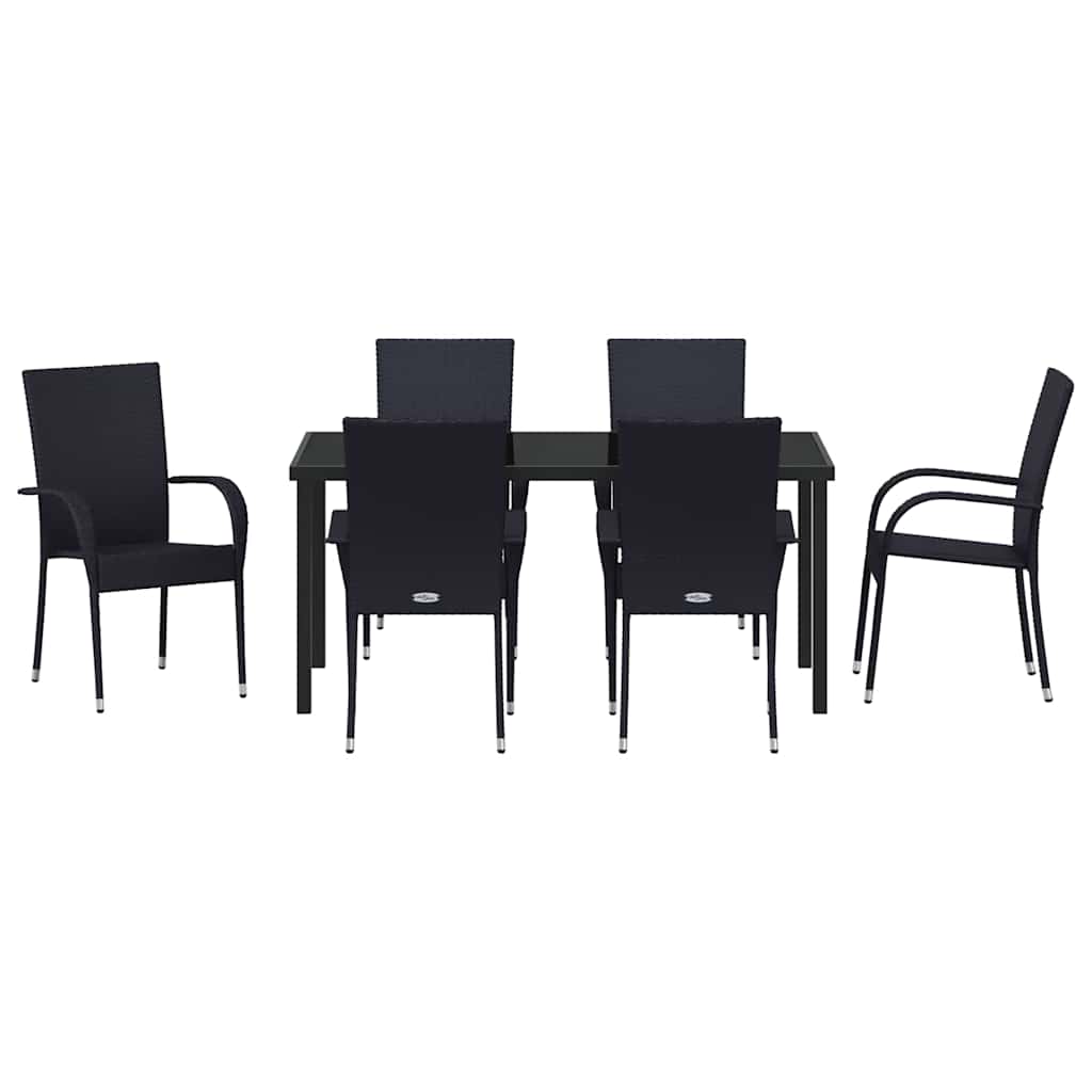 Tuin eettafelset 7 pcs Zwart Gepoedercoat staal