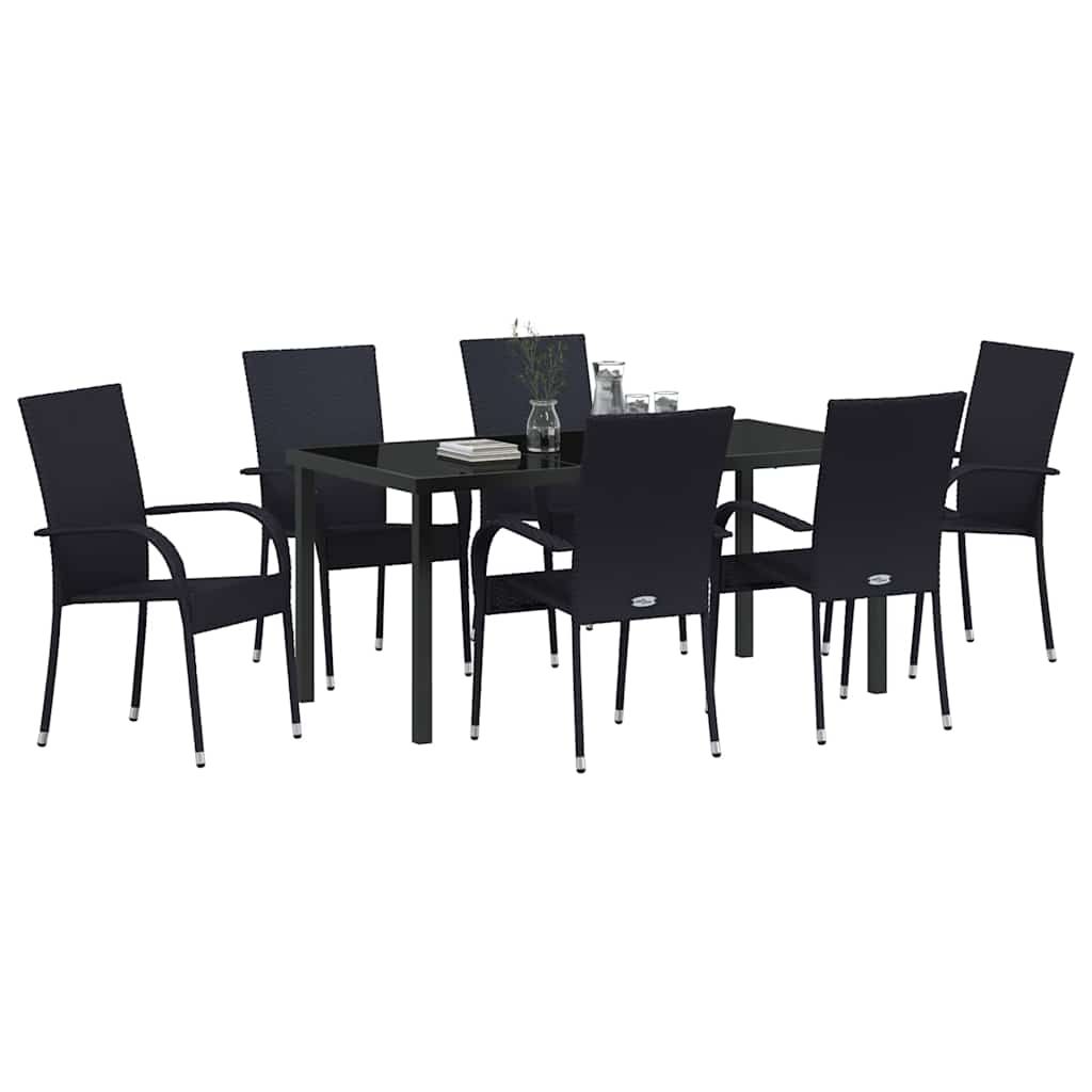 Tuin eettafelset 7 pcs Zwart Gepoedercoat staal