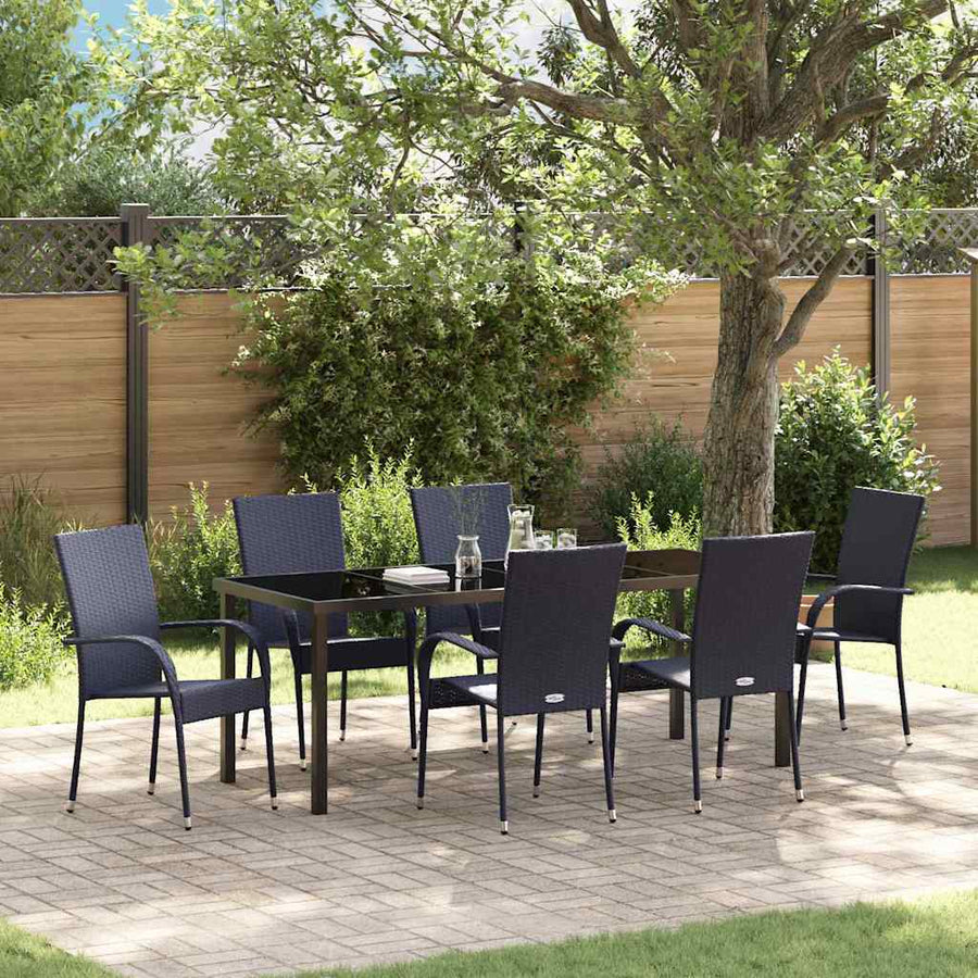 Tuin Eettafelset 7 Pcs Gepoedercoat Staal 6-persoons Zwart 200 cm
