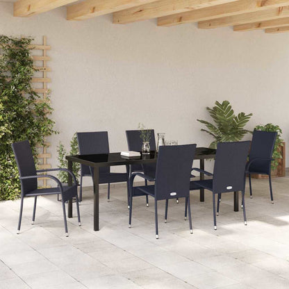 Tuin Eettafelset 7 Pcs Gepoedercoat Staal 6-persoons Zwart 200 cm