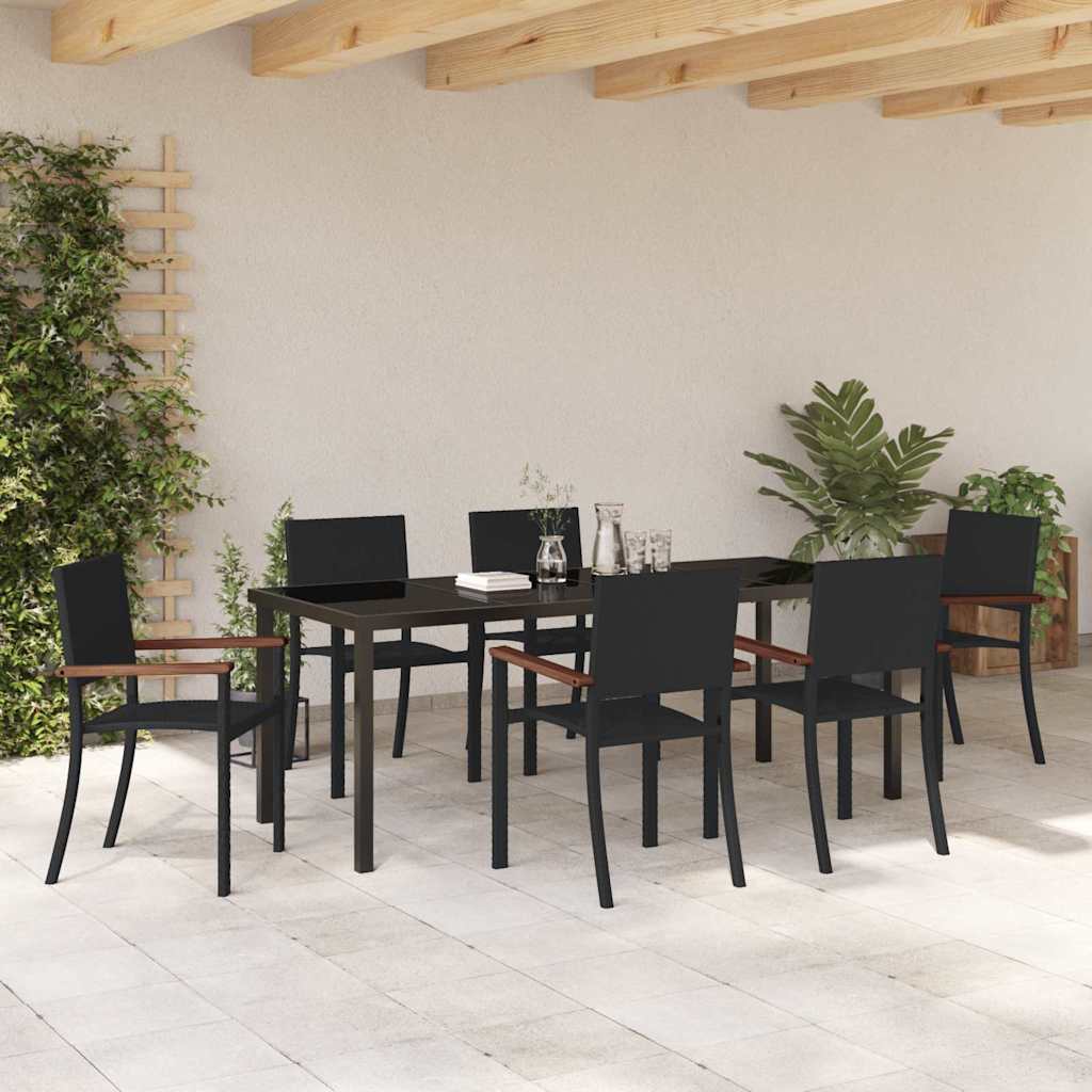 Tuin Eettafelset 7 Pcs Zwart Gepoedercoat Staal 6-persoons 200 cm