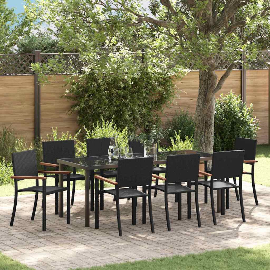 Tuin Eettafelset 9 Pcs Zwart Gepoedercoat Staal 8-persoons 200 cm